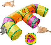 4-Way Large Cat Tunnel, H Shape Cat Tube Toy with Interactive Playing Balls, Peek Hole for Indoor Cats, Kitten, Kitty, Puppy, Rabbit (Multicolor)