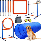 Dog Agility Training Equipment, 60-piece Dog Obstacle Course Training Starter Kit Pet Outdoor Game with Tunnel, Agility Hurdle, Weave Poles, Jump Ring, Pause Box, Toy Balls and Storage Bag