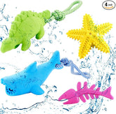 WinnerWhy 4 Pack Floating Dog Toys for Aggressive Chewers Summer Interactive Fetch Games Natural Teeth Cleaning for Small Medium Dogs Shark Dino Fish Starfish Set