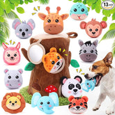 13 Pcs Hide and Seek Dog Toys Activity Puppy Chew Squeaky Animal Plush Woodland Toys with Crinkle Treehouse Interactive Pet Stuffed Gift with Squeakers for Small Medium Pets Dogs Puppy